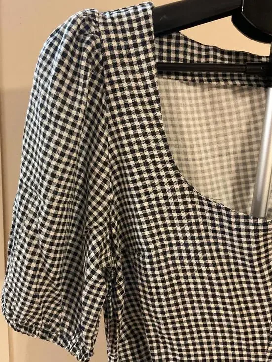 NWT A New Day Black and White Gingham Puff Sleeve Dress Size 10 - Picture 3 of 6